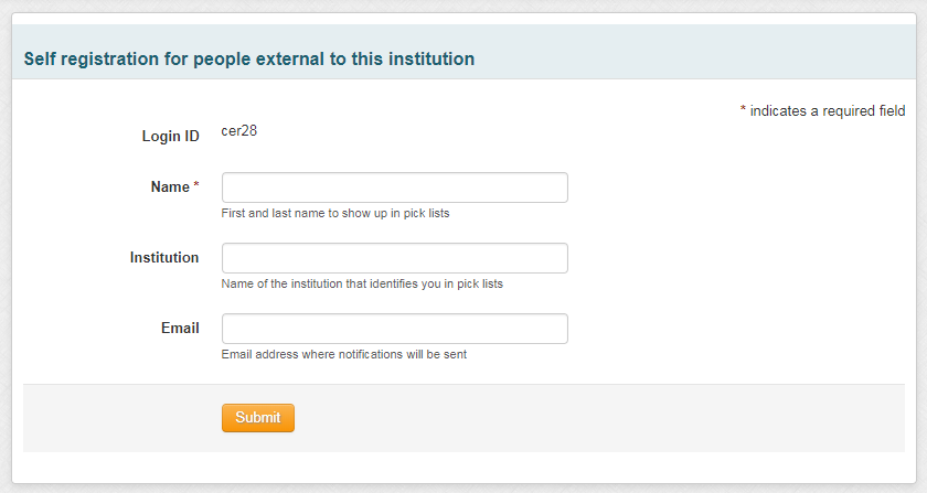 Self registration form for external users
