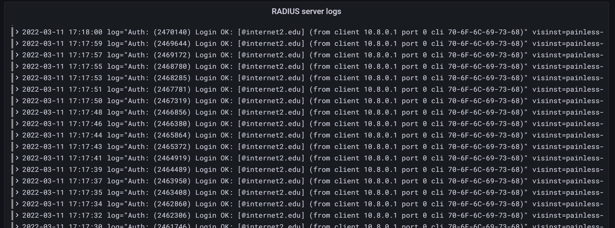 RADIUS server logs