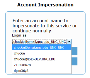 Impersonation form list options